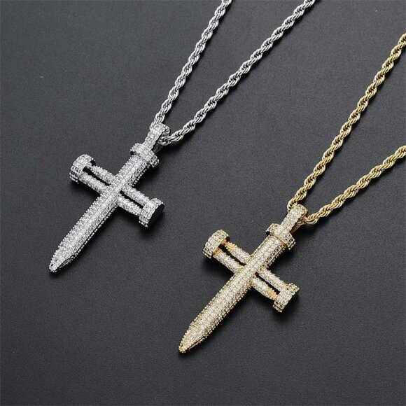 Stainless Steel Cross Pendant Necklace Gold & Silver Plated 24" Chain Necklace - Picture 1 of 16